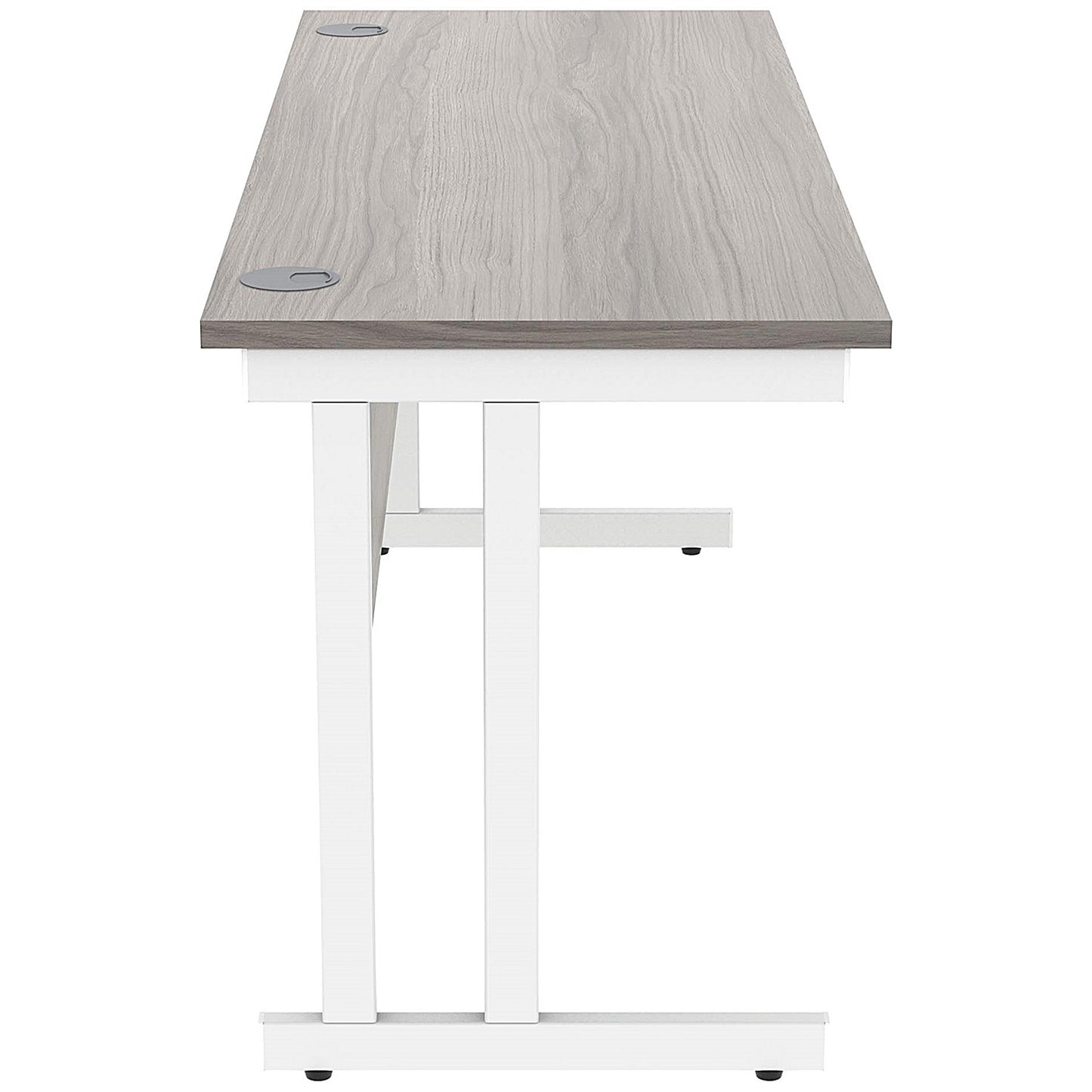 Polaris 1600mm Slim Rectangular Desk, White Cantilever Leg, Grey Oak
