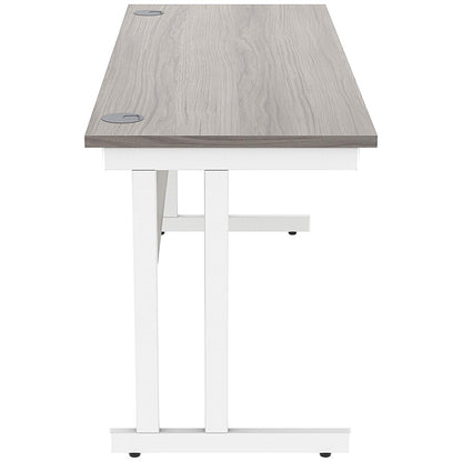 Polaris 1600mm Slim Rectangular Desk, White Cantilever Leg, Grey Oak