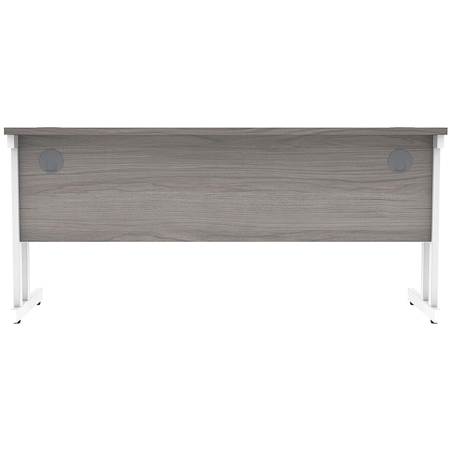 Polaris 1600mm Slim Rectangular Desk, White Cantilever Leg, Grey Oak