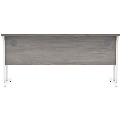 Polaris 1600mm Slim Rectangular Desk, White Cantilever Leg, Grey Oak