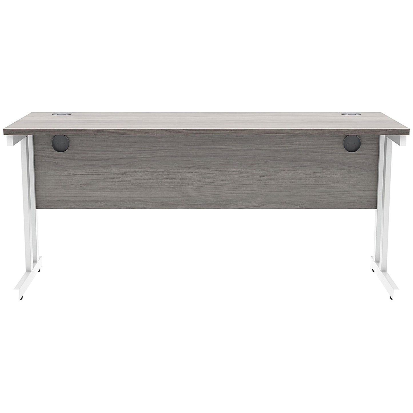 Polaris 1600mm Slim Rectangular Desk, White Cantilever Leg, Grey Oak