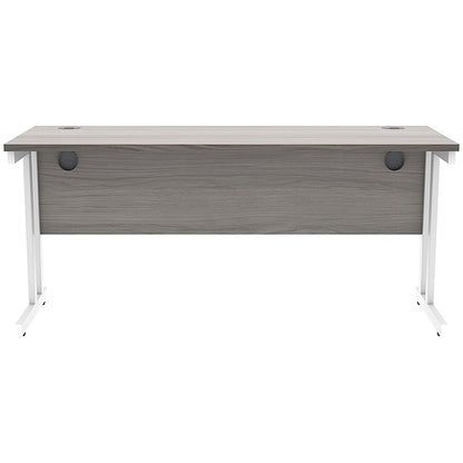 Polaris 1600mm Slim Rectangular Desk, White Cantilever Leg, Grey Oak