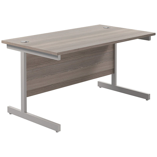 Jemini Rectangular Desk, 1400mm Wide, Silver Cantilever Legs, Grey Oak Easy2Order : KF822651