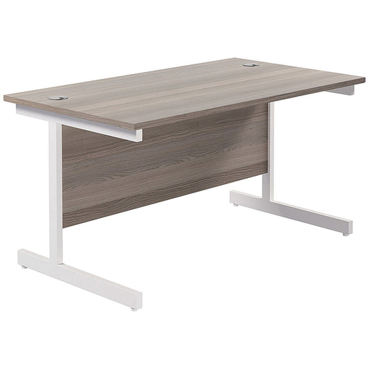Jemini Rectangular Desk, 1400mm Wide, White Cantilever Legs, Grey Oak Easy2Order : KF822661