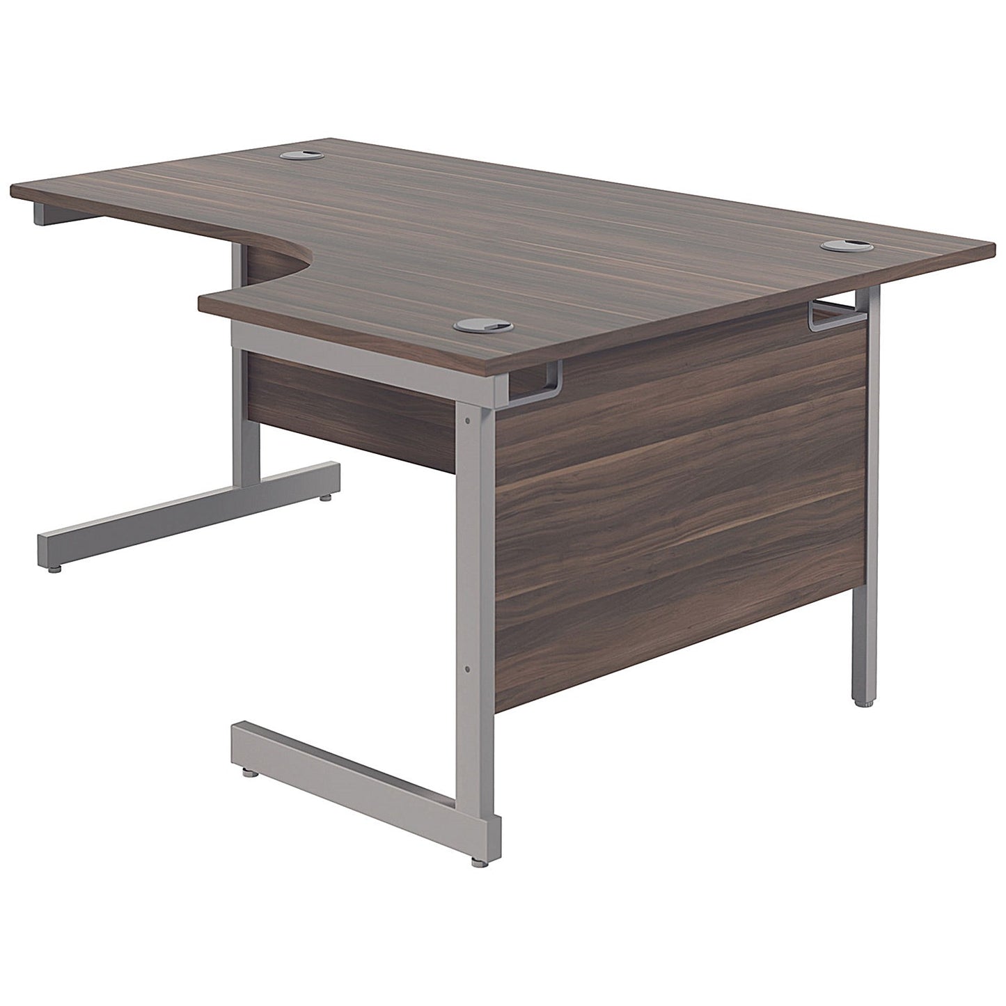First 1600mm Corner Desk, Right Hand, Silver Cantilever Legs, Grey Oak, With 3 Drawer Desk High Pedestal