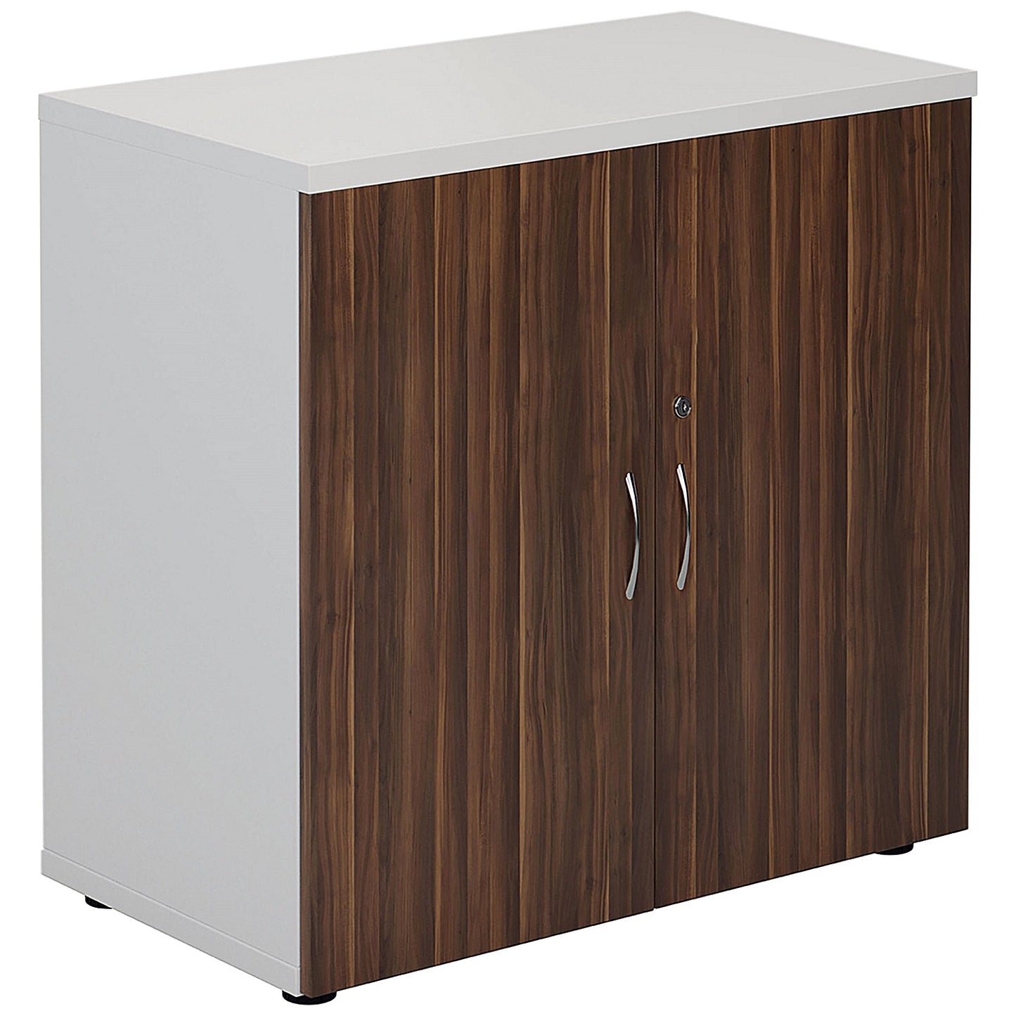 Jemini Two-Tone Low Wooden Cupboard, 1 Shelf, 800mm High, Walnut and White