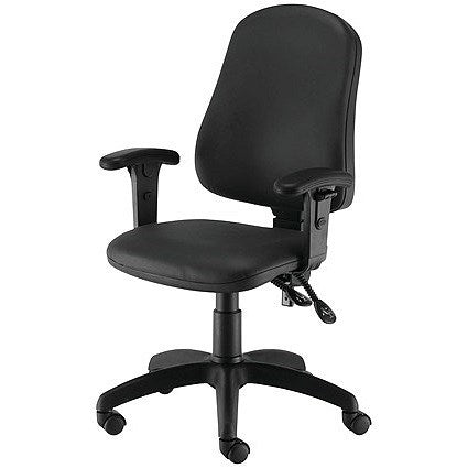 First Calypso Operator Chair, Polyurethane, Adjustable Arms, Black