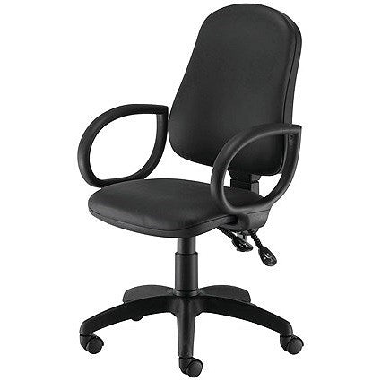 First Calypso Operator Chair, Polyurethane, Fixed Arms, Black