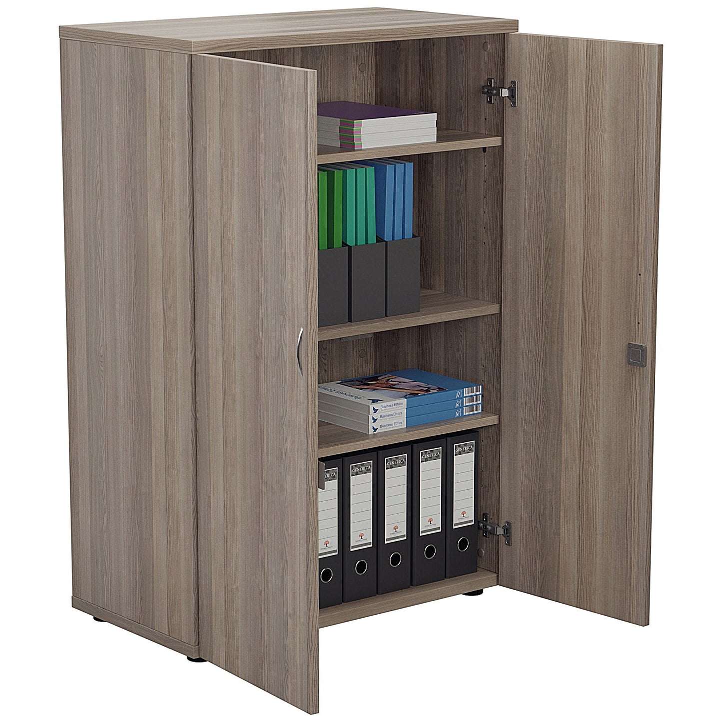 First Medium Wooden Storage Cupboard, 3 Shelves, 1200mm High, Grey Oak