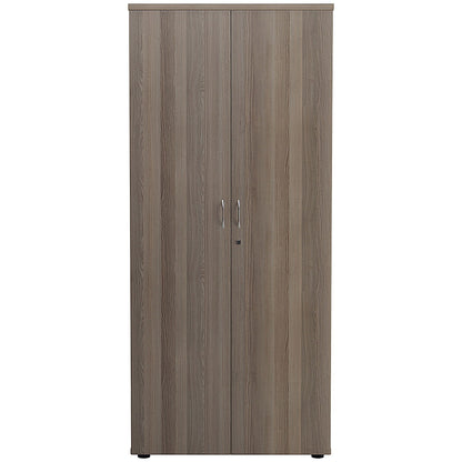 First Tall Wooden Storage Cupboard, 4 Shelves, 1800mm High, Grey Oak