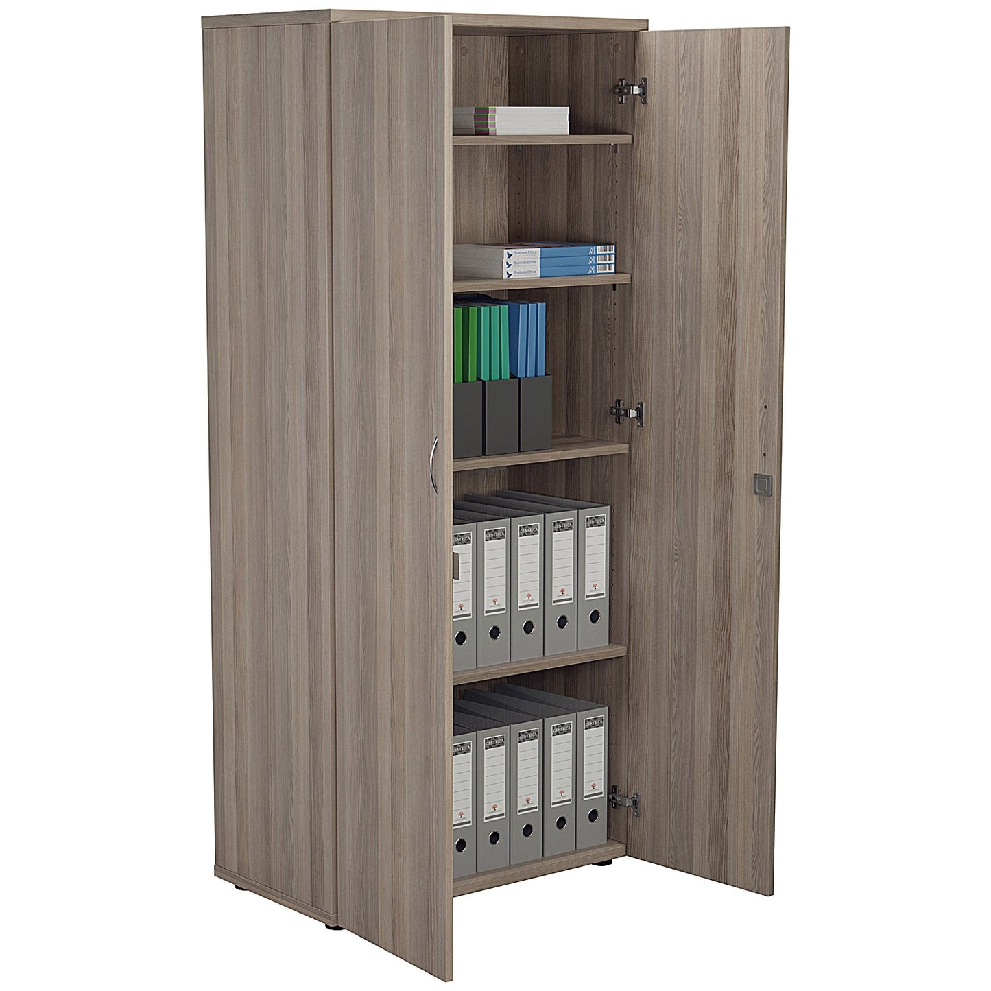 First Tall Wooden Storage Cupboard, 4 Shelves, 1800mm High, Grey Oak