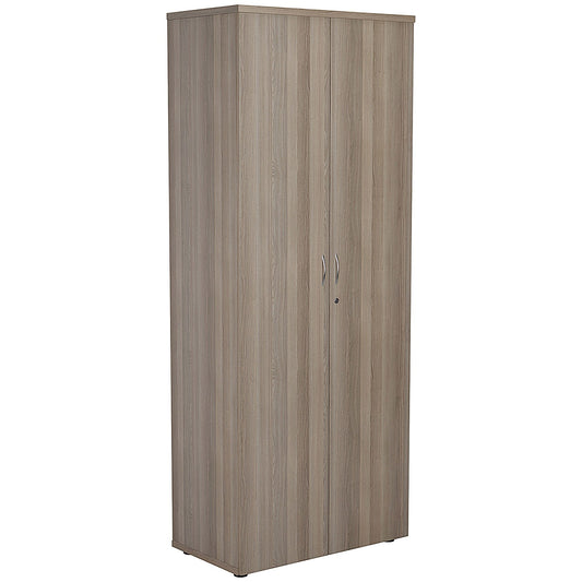 First Extra Tall Wooden Cupboard, 4 Shelves, 2000mm High, Grey Oak