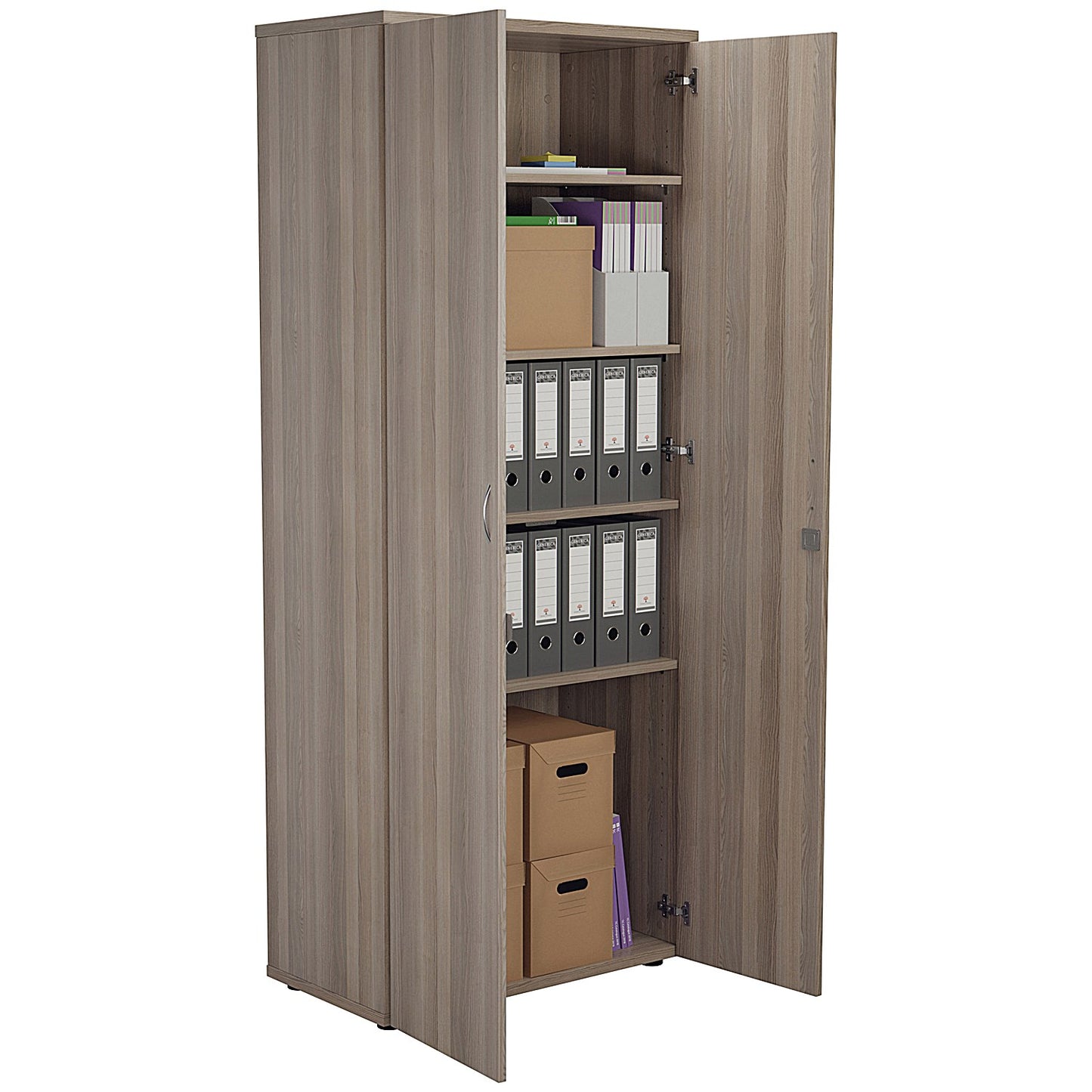 First Extra Tall Wooden Cupboard, 4 Shelves, 2000mm High, Grey Oak