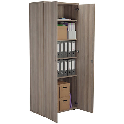 First Extra Tall Wooden Cupboard, 4 Shelves, 2000mm High, Grey Oak