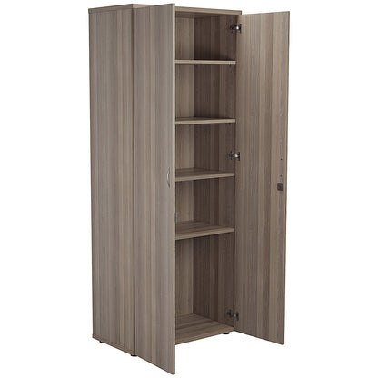 First Extra Tall Wooden Cupboard, 4 Shelves, 2000mm High, Grey Oak