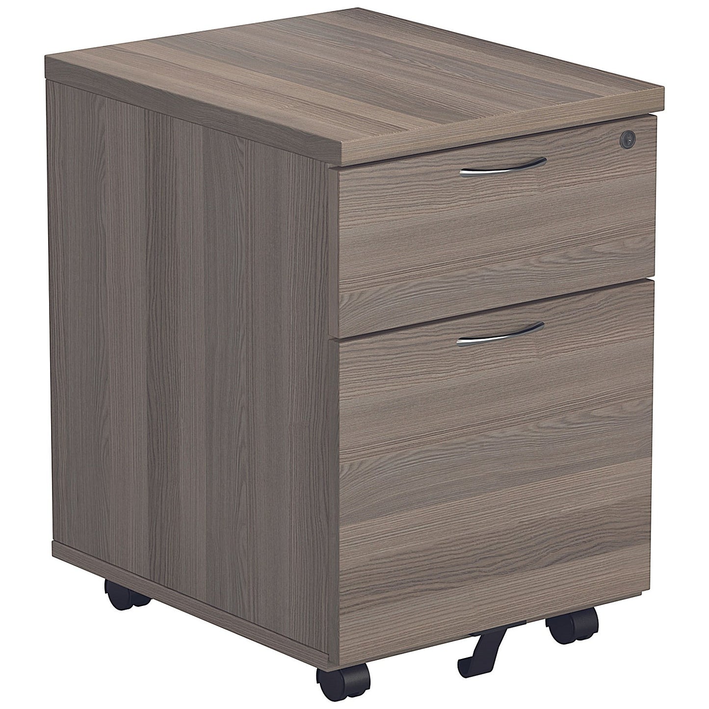 First 1600mm Rectangular Desk, Silver Cantilever Legs, Grey Oak, With 2 Drawer Mobile Pedestal