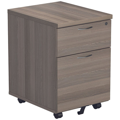 First 1600mm Rectangular Desk, Silver Cantilever Legs, Grey Oak, With 2 Drawer Mobile Pedestal