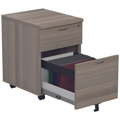 First 1600mm Rectangular Desk, Silver Cantilever Legs, Grey Oak, With 2 Drawer Mobile Pedestal