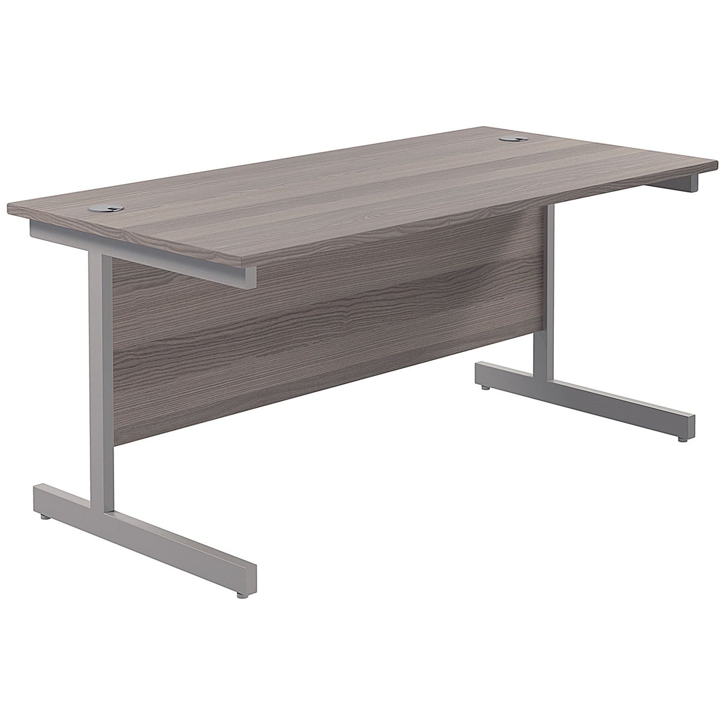 First 1600mm Rectangular Desk, Silver Cantilever Legs, Grey Oak, With 3 Drawer Mobile Pedestal