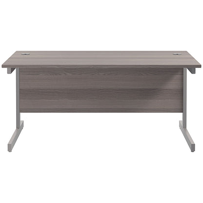 First 1600mm Rectangular Desk, Silver Cantilever Legs, Grey Oak, With 3 Drawer Mobile Pedestal