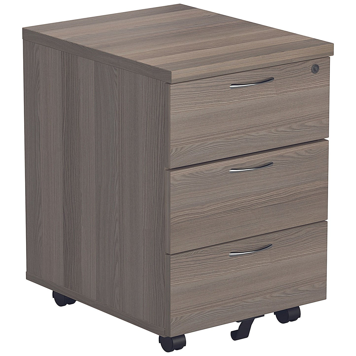 First 1600mm Rectangular Desk, Silver Cantilever Legs, Grey Oak, With 3 Drawer Mobile Pedestal