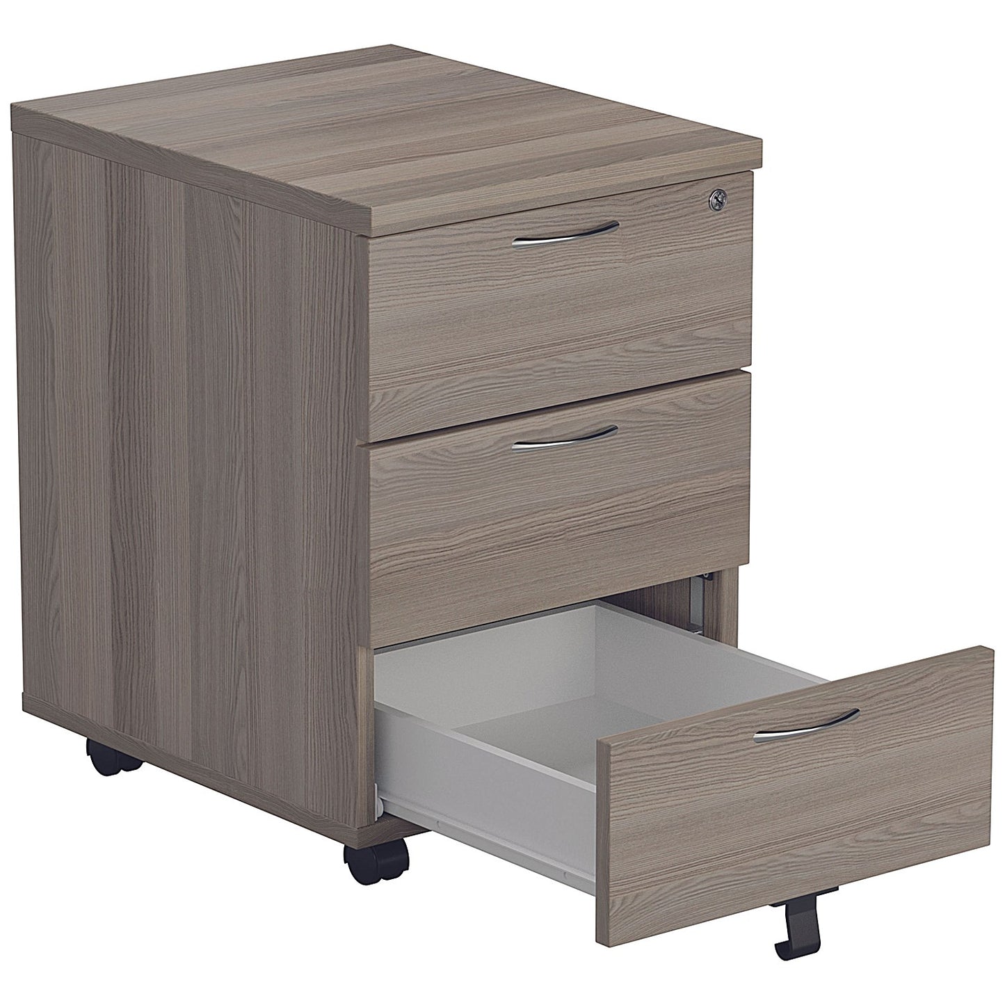 First 1600mm Rectangular Desk, Silver Cantilever Legs, Grey Oak, With 3 Drawer Mobile Pedestal