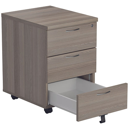 First 1600mm Rectangular Desk, Silver Cantilever Legs, Grey Oak, With 3 Drawer Mobile Pedestal