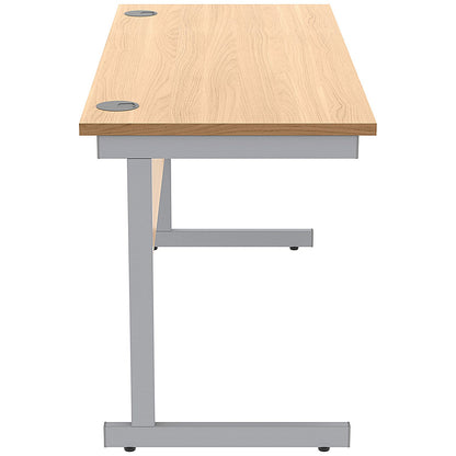 Astin 1400mm Slim Rectangular Desk, Silver Cantilever Legs, Beech
