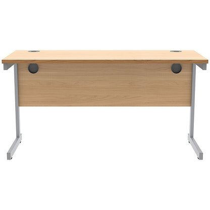 Astin 1400mm Slim Rectangular Desk, Silver Cantilever Legs, Beech