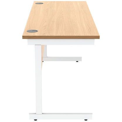 Astin 1600mm Slim Rectangular Desk, White Cantilever Legs, Beech