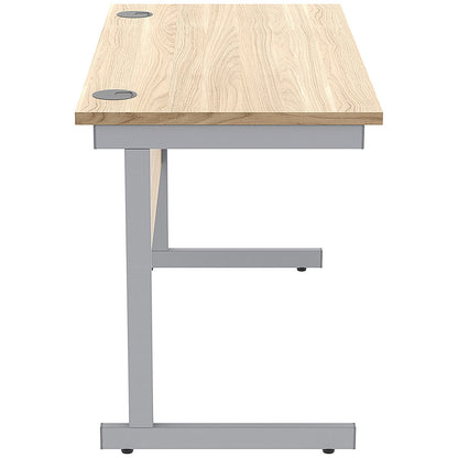 Astin 1200mm Slim Rectangular Desk, Silver Cantilever Legs, Oak