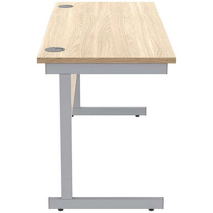 Astin 1400mm Slim Rectangular Desk, Silver Cantilever Legs, Oak