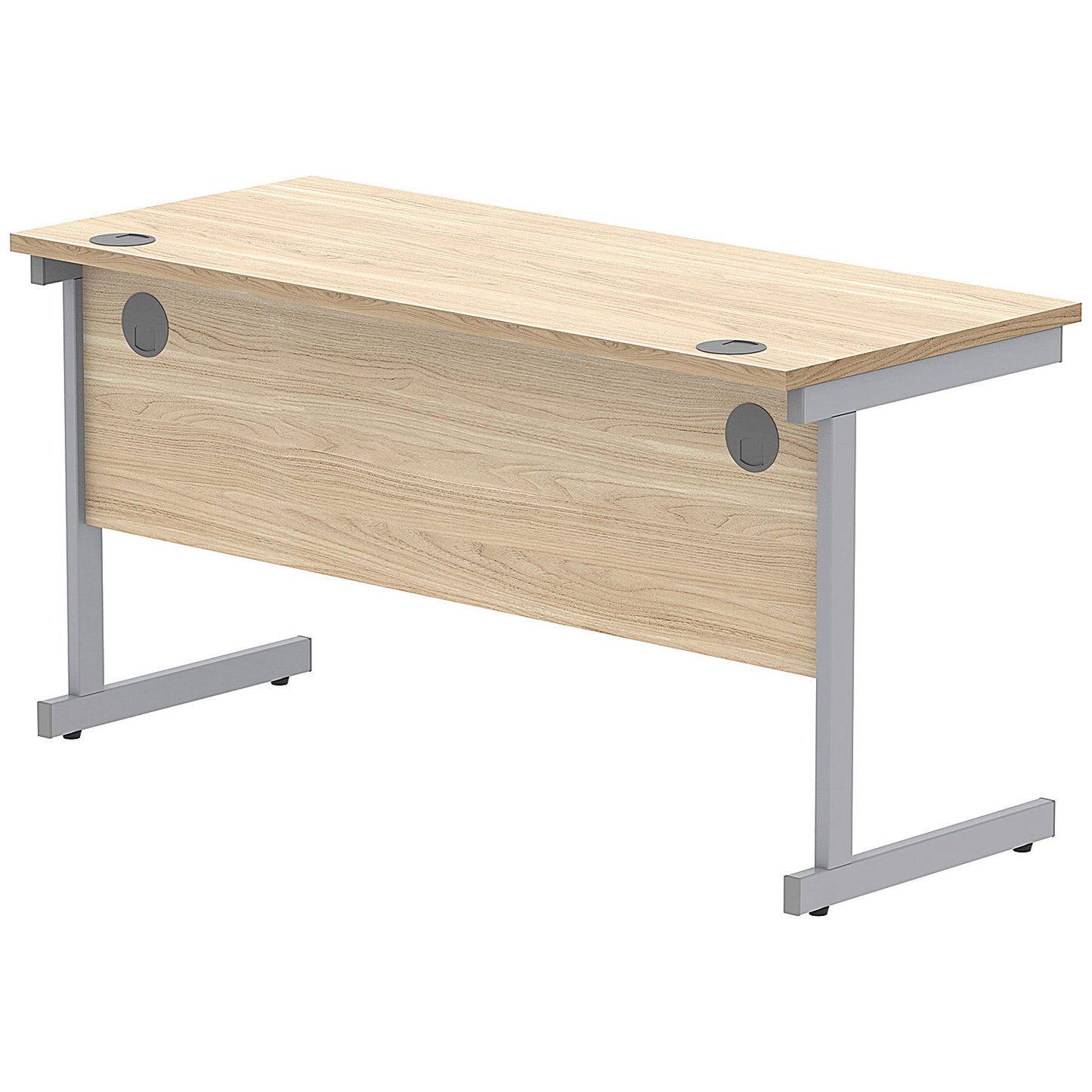 Astin 1400mm Slim Rectangular Desk, Silver Cantilever Legs, Oak