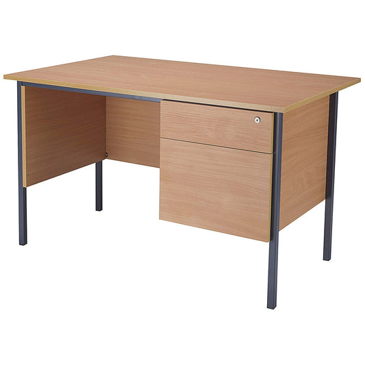 Serrion 1200mm Rectangular Desk with attached 2-Drawer Pedestals, Black Straight Legs, Beech Easy2Order : KF838371