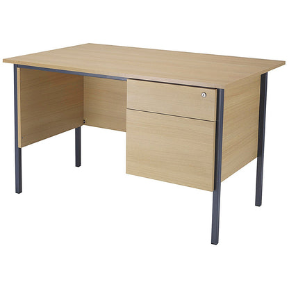 Serrion 1200mm Rectangular Desk with attached 2-Drawer Pedestals, Black Straight Legs, Oak
