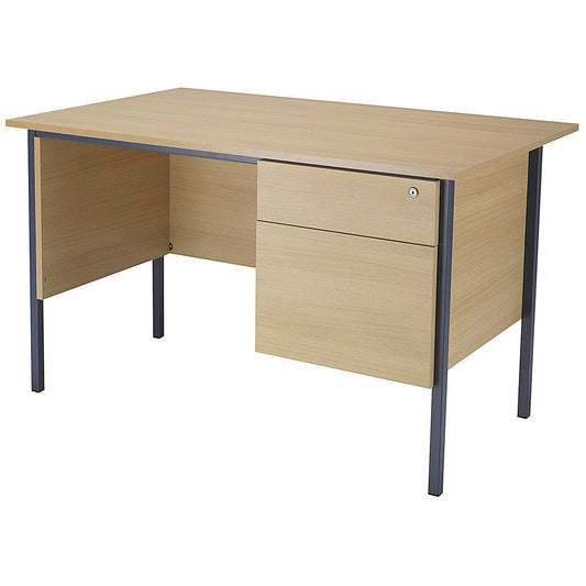 Serrion 1200mm Rectangular Desk with attached 2-Drawer Pedestals, Black Straight Legs, Oak