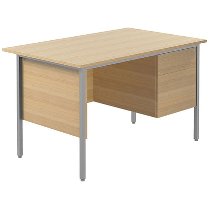 Jemini Intro 1200mm Rectangular Desk with attached 2-Drawer Pedestals, Black Straight Legs, Oak