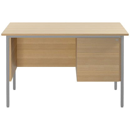 Serrion 1200mm Rectangular Desk with attached 2-Drawer Pedestals, Black Straight Legs, Oak Easy2Order : KF838372