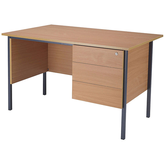 Serrion 1200mm Rectangular Desk with attached 3-Drawer Pedestals, Black Straight Legs, Beech Easy2Order : KF838373