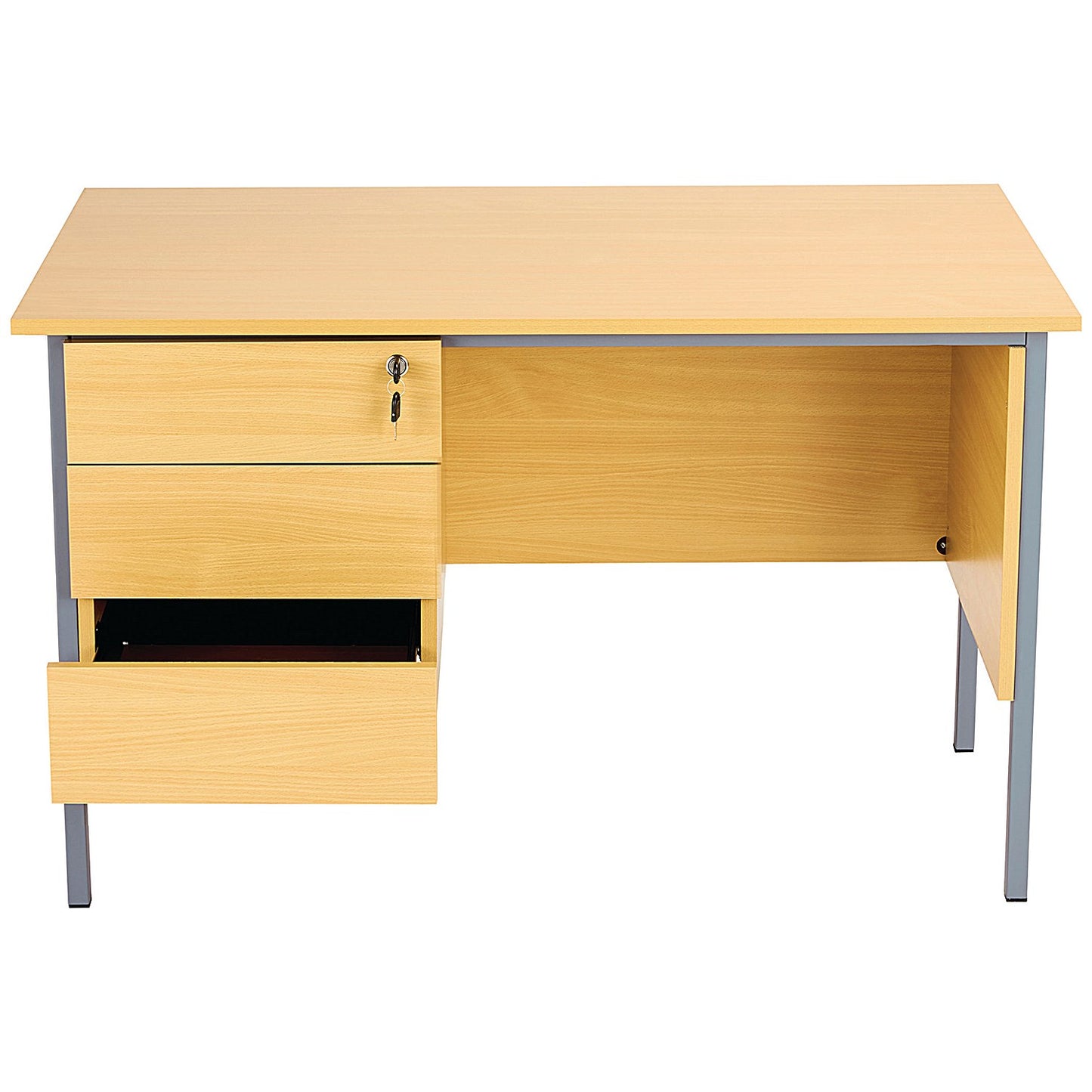 Jemini Intro 1200mm Rectangular Desk with attached 3-Drawer Pedestals, Black Straight Legs, Oak