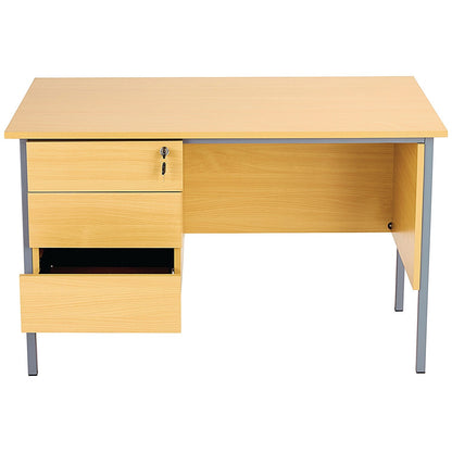 Serrion 1200mm Rectangular Desk with attached 3-Drawer Pedestals, Black Straight Legs, Oak