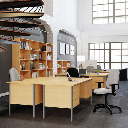 Jemini Intro 1200mm Rectangular Desk with attached 3-Drawer Pedestals, Black Straight Legs, Oak