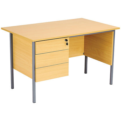 Serrion 1200mm Rectangular Desk with attached 3-Drawer Pedestals, Black Straight Legs, Oak