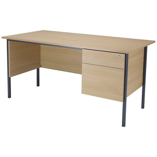 Serrion 1500mm Rectangular Desk with attached 2-Drawer Pedestals, Black Straight Legs, Oak