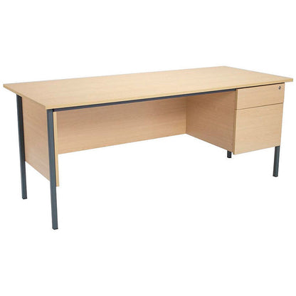 Serrion 1500mm Rectangular Desk with attached 2-Drawer Pedestals, Black Straight Legs, Oak