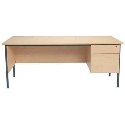Jemini Intro 1500mm Rectangular Desk with attached 2-Drawer Pedestals, Black Straight Legs, Oak