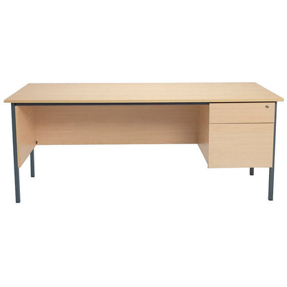 Serrion 1500mm Rectangular Desk with attached 2-Drawer Pedestals, Black Straight Legs, Oak