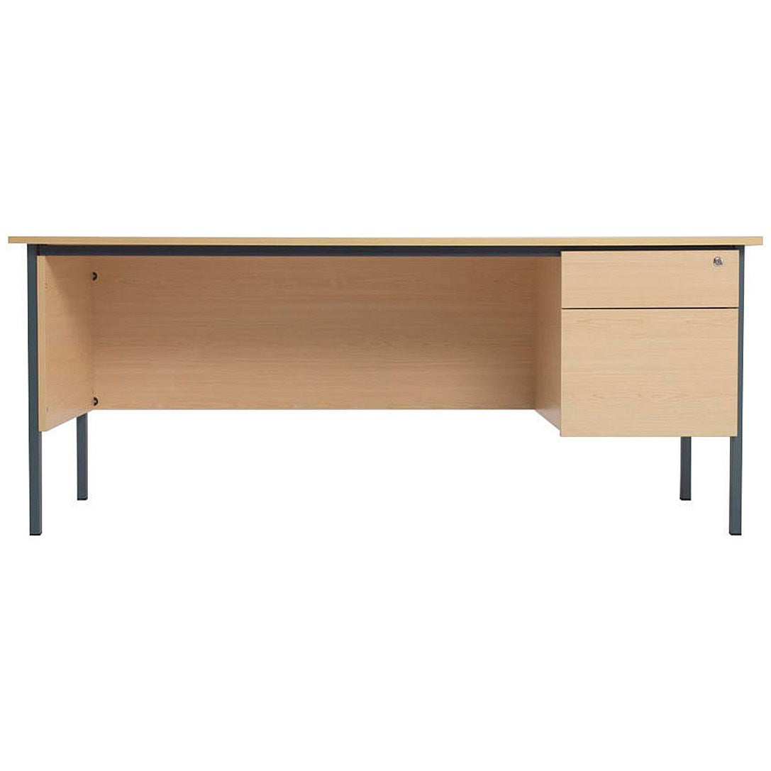 Serrion 1500mm Rectangular Desk with attached 2-Drawer Pedestals, Black Straight Legs, Oak