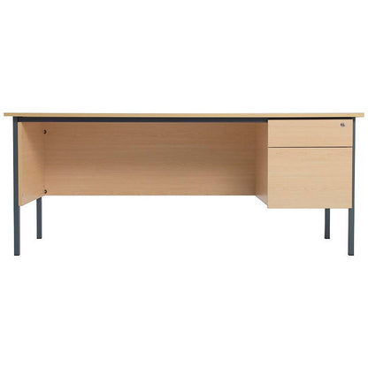 Serrion 1500mm Rectangular Desk with attached 2-Drawer Pedestals, Black Straight Legs, Oak