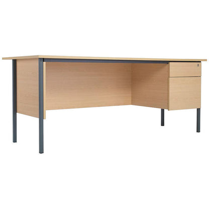 Serrion 1500mm Rectangular Desk with attached 2-Drawer Pedestals, Black Straight Legs, Oak Easy2Order : KF838376